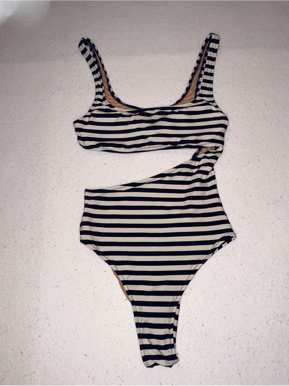 J. CREW Striped Cutout One-Piece Swimsuit - Navy Stripes EUC